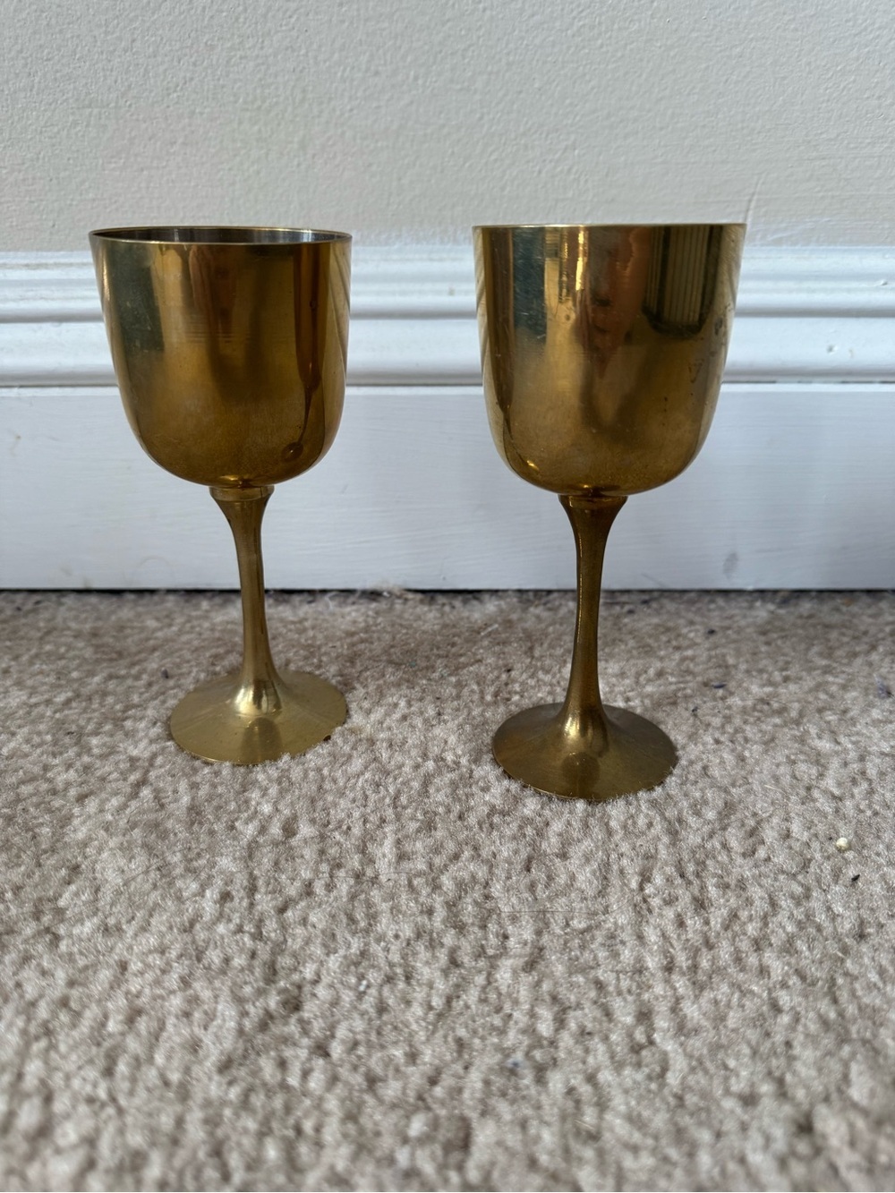 Vintage Brass Gold Stemmed Wine Glasses / Goblets